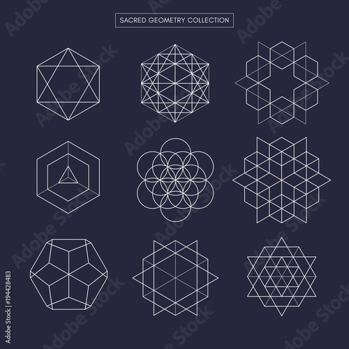 Sacred geometry (non expanded outline vector). Philosophy, spirituality, alchemy, religion, symbols and elements.