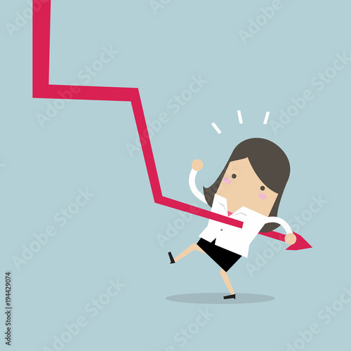 Down graph fall to Businesswoman. vector