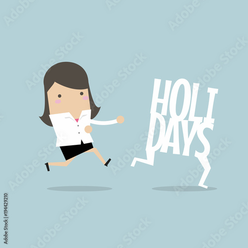 Businesswoman running catch up holidays. vector