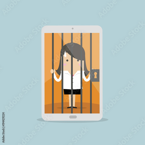 Businesswoman locked in smartphone. vector