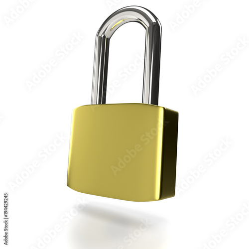 Metal padlock on a white background. 3D rendering