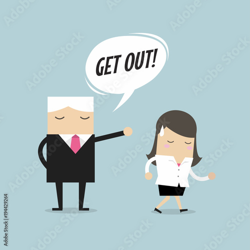 Angry boss firing employee. Layoff concept, jobless and employee job reduction concept vector.