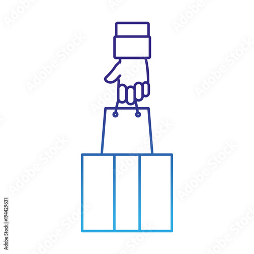 degraded line open box with hand grabbing shopping bag