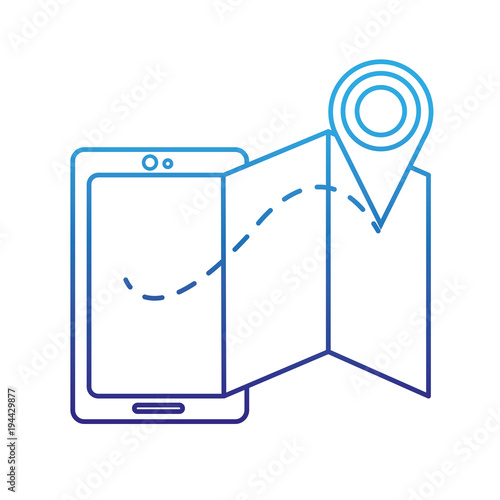 degraded line smartphone technology with geographyc map and location symbol photo