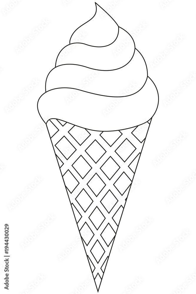 Ice cream cone black and white line art icon. Ice cream cone black and white line art icon.