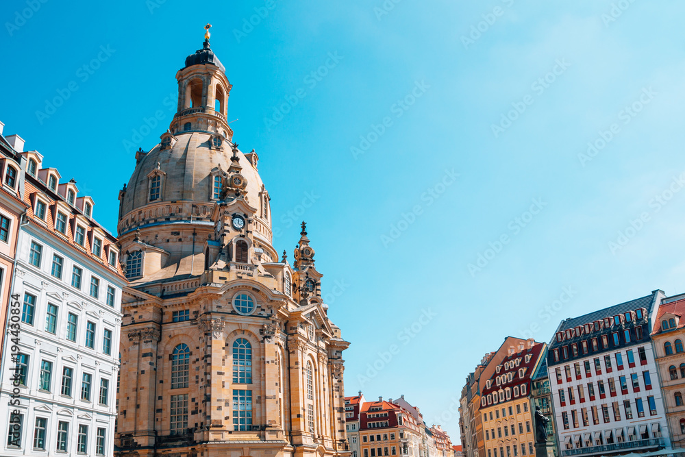 Frauenkirche church and european buildings in Dresden, Germany