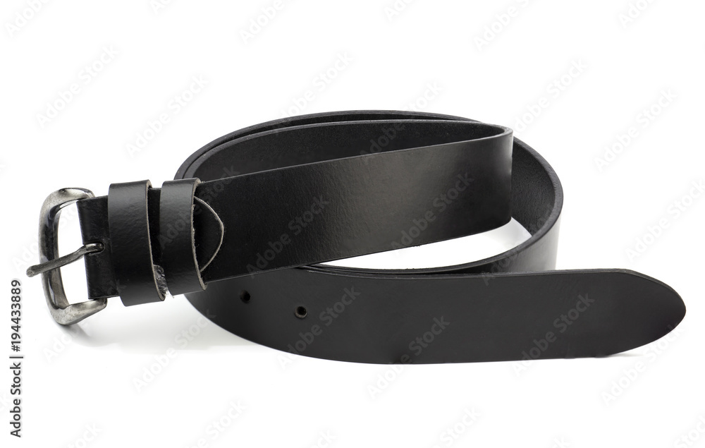 Black leather belt isolated on white background Black leather belt isolated on white background