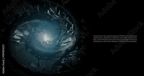 Abstract polygonal spiral on dark BG with space