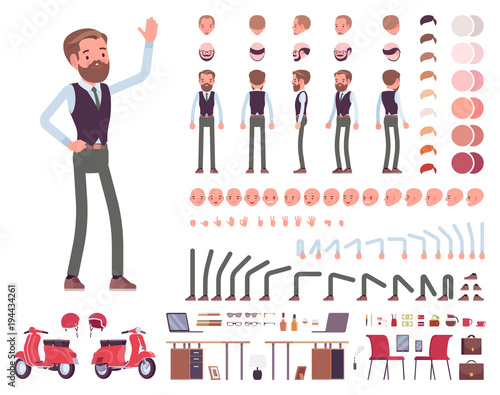 Handsome male office employee character creation set