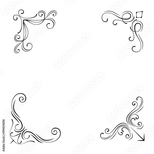 Vintage Style Design Elements Corners and Borders Set. Vector illustration.