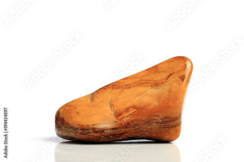 Set Rock stone with names, isolated on a white background with shadow, beautiful lighting, reflections. Yellow Jasper.