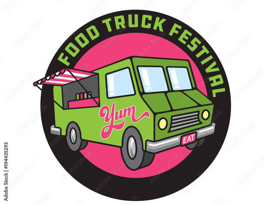 Food Truck Cartoon Vector Illustration.
Design for Food Truck Festival poster or advertising.