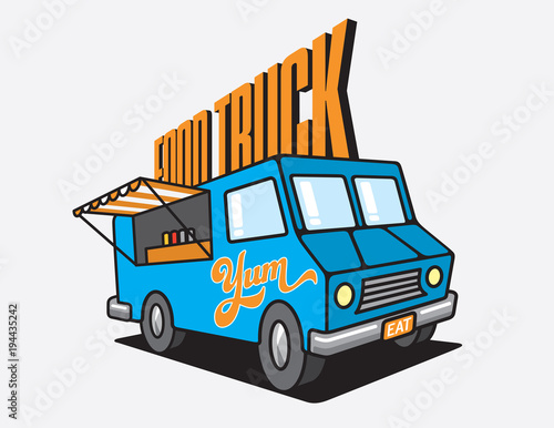 Food Truck Cartoon Vector Illustration.
Design for Food Truck Festival poster or advertising.