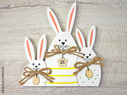 Bunny on wooden background for happy easter  #194435255