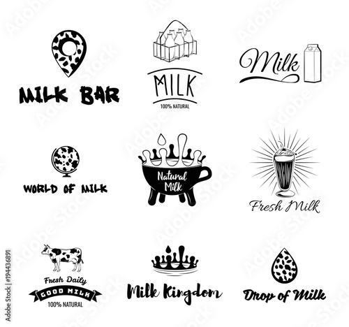 Cow s milk labels, emblems, icons and design elements. Fresh milk. Vector.