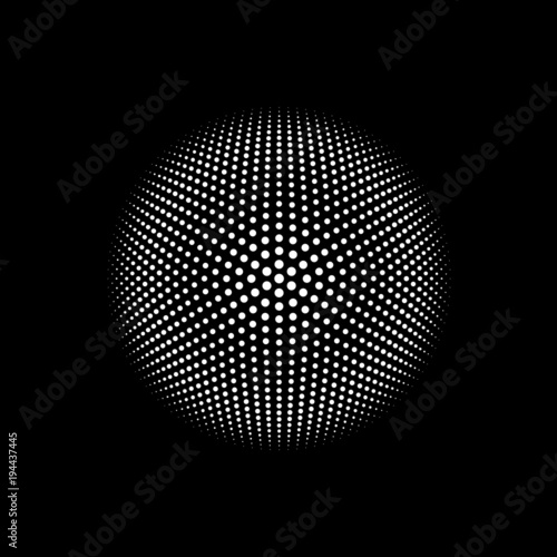 Circular monochrome dot pattern vector with 6 radial axis lines, dots arranged in a mathematical geometic pattern for creative design cover, CD, poster, book, gift card, flyer, magazine, web & print