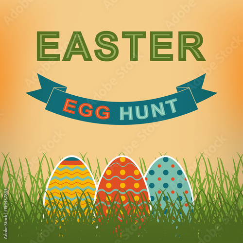 Easter egg hunt vector retro background. Template for your Easter design.