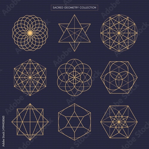 Sacred geometry. Original outline vector (non expanded outline). Dark theme background.