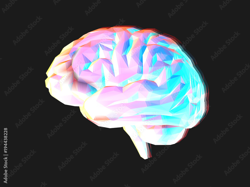 Low poly brain illustration isolated on black BG Low poly brain illustration isolated on black BG