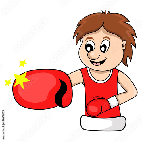 cartoon the boxer in red, vector illustration