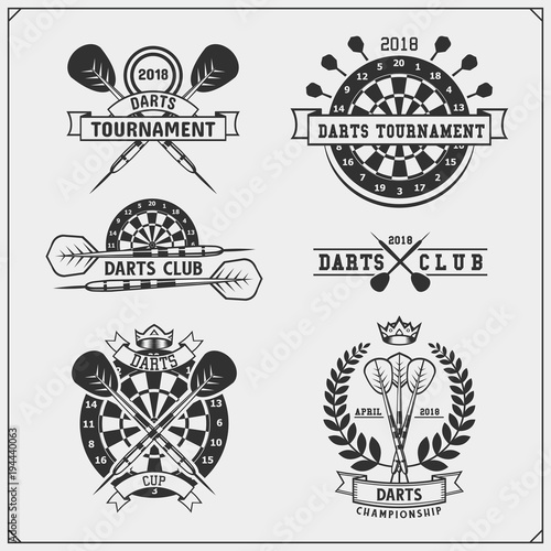 Set of Darts club or sport competition emblems, labels and design elements.