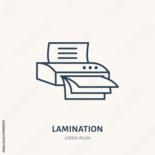 Laminator flat line icon. Office laminating machine sign. Thin linear logo for printery, equipment store. photo