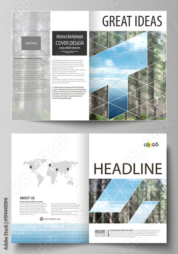 Templates for bi fold brochure, flyer, booklet or report. Cover design template, abstract vector layout in A4 size. Colorful background, travel business, natural landscape in polygonal style.