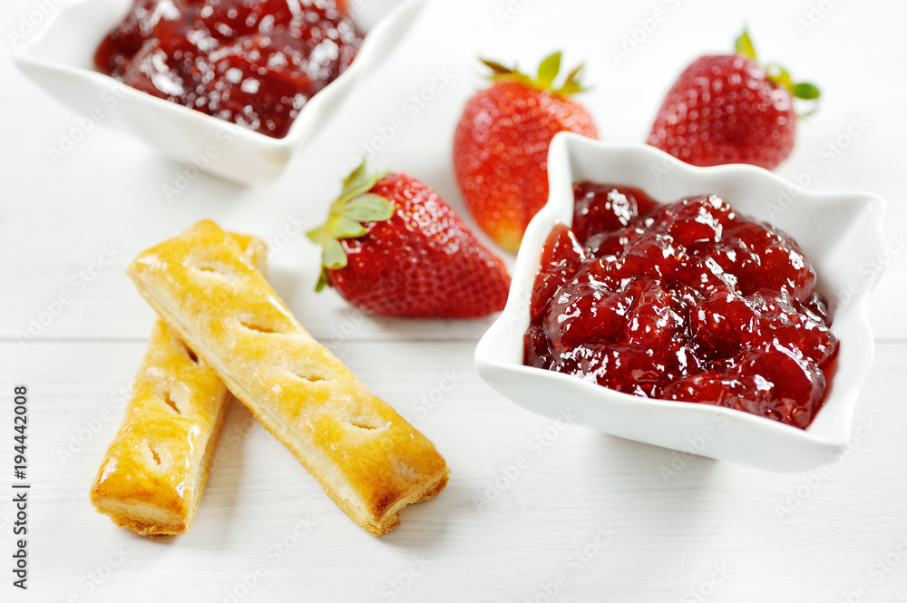 Strawberry fruit and jam and puff pastry stick Strawberry fruit and jam and puff pastry stick