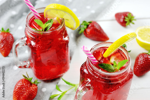 Strawberry fresh drink cocktail with lemon