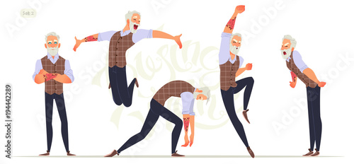 Set of senior fashion men in different emotions and expressions. Business person in modern fashion look.
