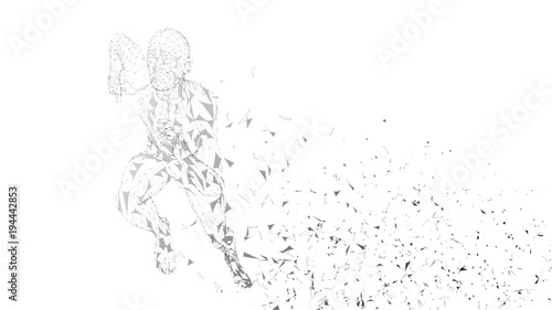 Conceptual abstract running man. Runner with connected lines  dots  triangles. Artificial intelligence  digital sport concept. High technology vector digital background. 3D render vector illustration