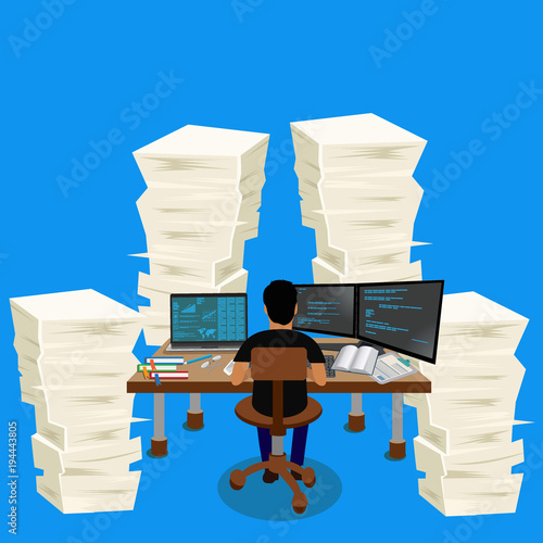 pile stack of papers, business environment, vector illustration