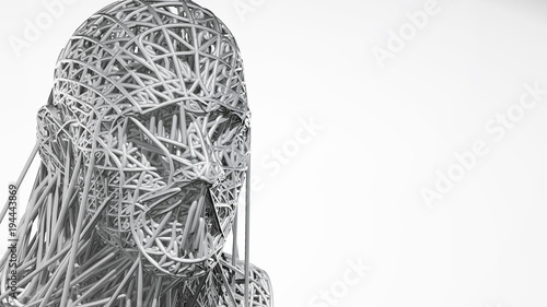 3d rendering of cyborg face on white background represent artificial intelligence. Future science, modern technology concept. 3d illustration