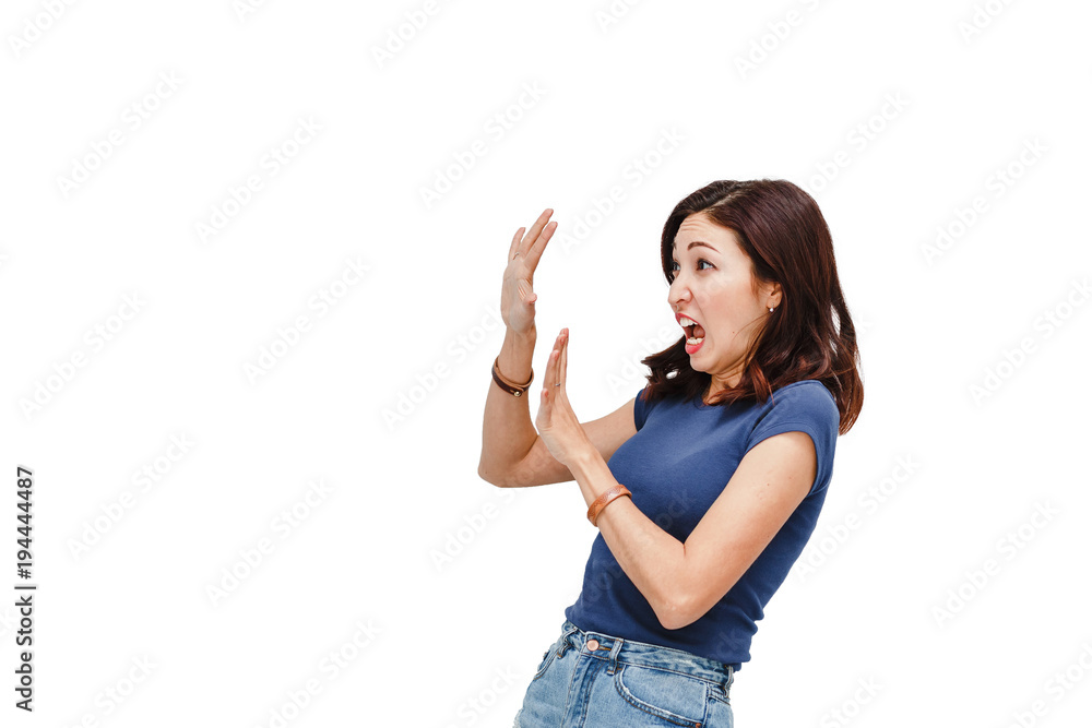 Emotion of disgusted woman isolated on white Emotion of disgusted woman isolated on white