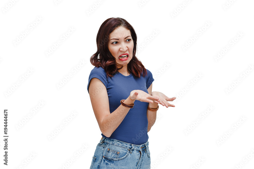 Emotion of disgusted woman isolated on white Emotion of disgusted woman isolated on white