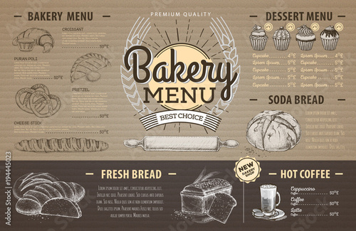 Vintage cardboard bakery menu design. Restaurant menu