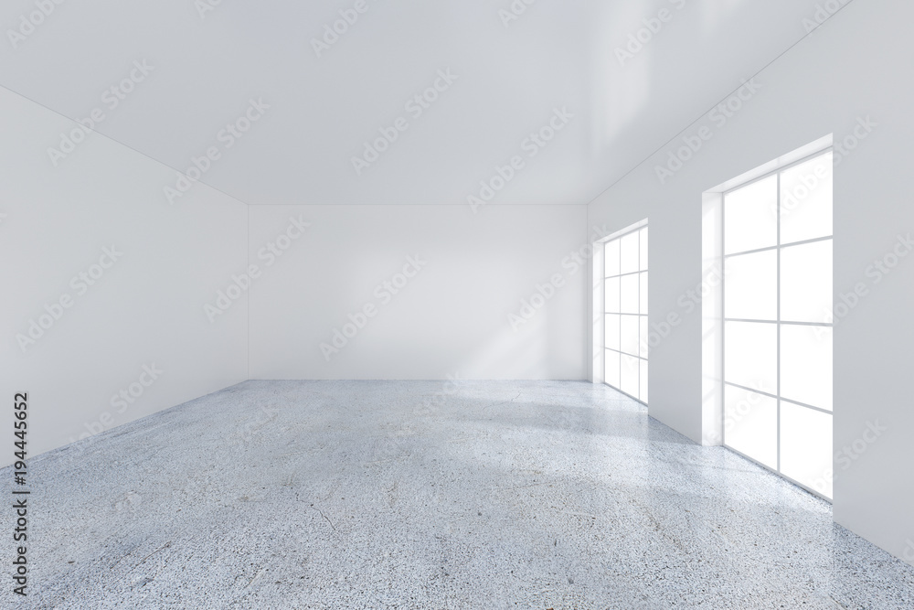 Fototapeta premium Large window in white room with a bright light. 3D rendering.