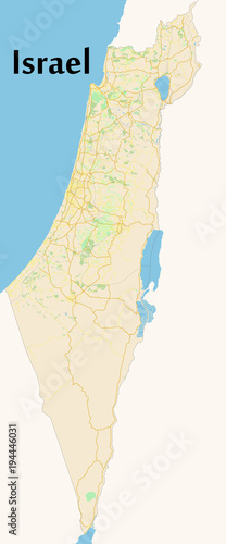 Israel. Vector map.  Geographic map detailed with the designation of roads, parks, sea.