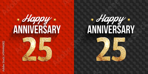 25 years anniversary black and red decorated anniversary cards with golden elements.