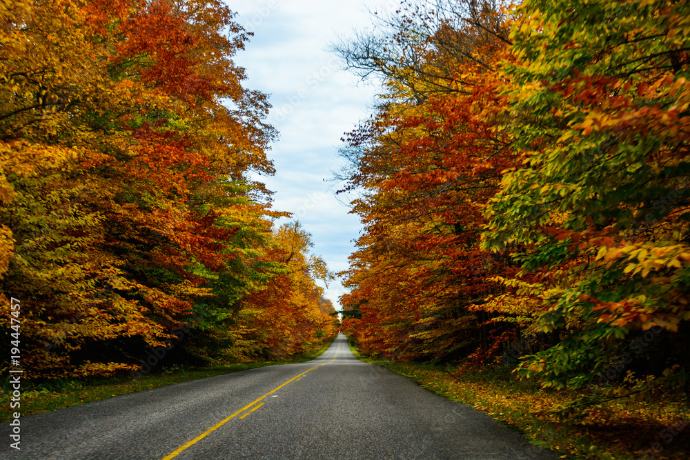 Fall road in Pictured Rocks National Lakeshore, Munising, MI, USA Fall road in Pictured Rocks National Lakeshore, Munising, MI, USA