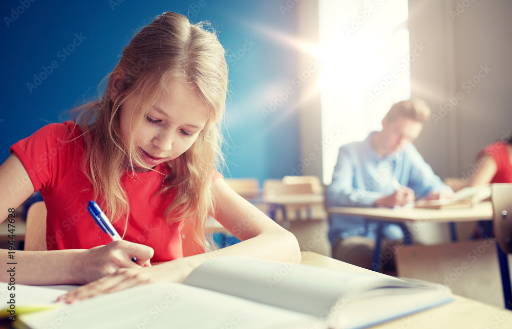 student girl with book writing school test student girl with book writing school test