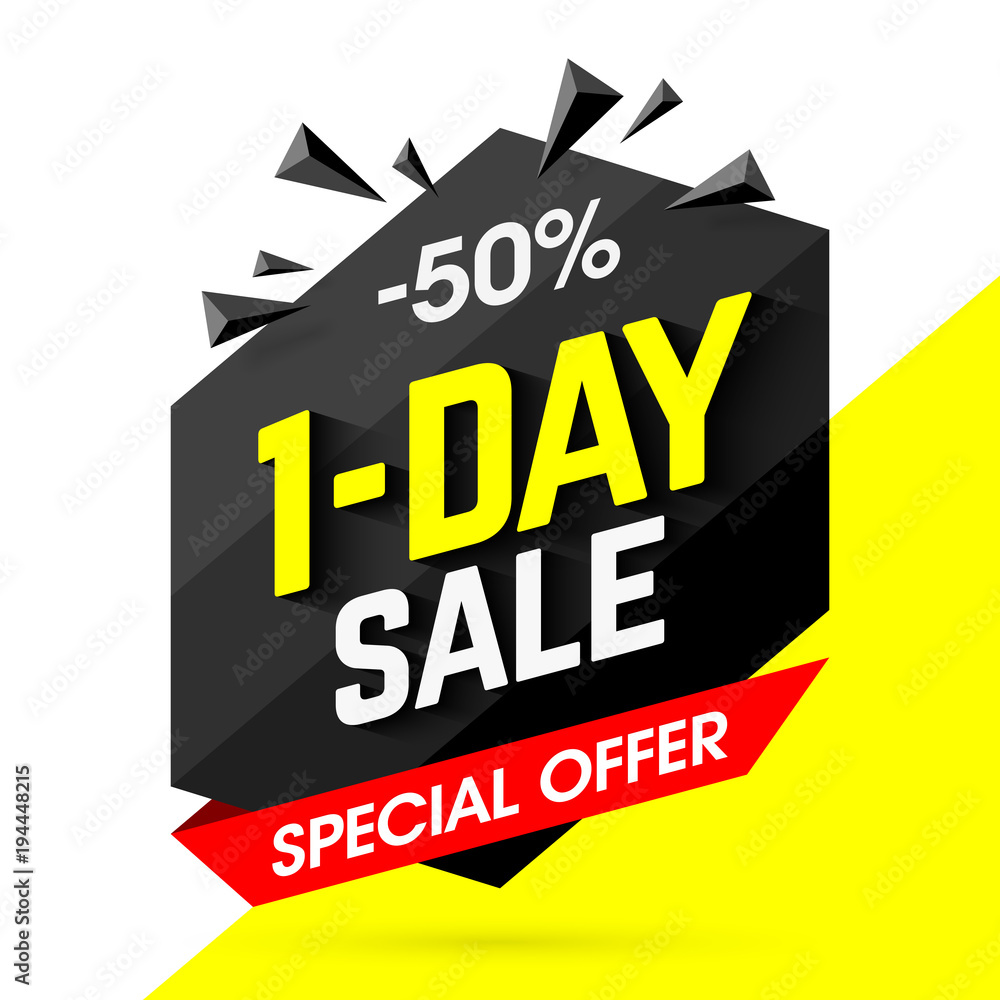 Obraz premium One Day big Sale bright banner design, special offer, 50% off