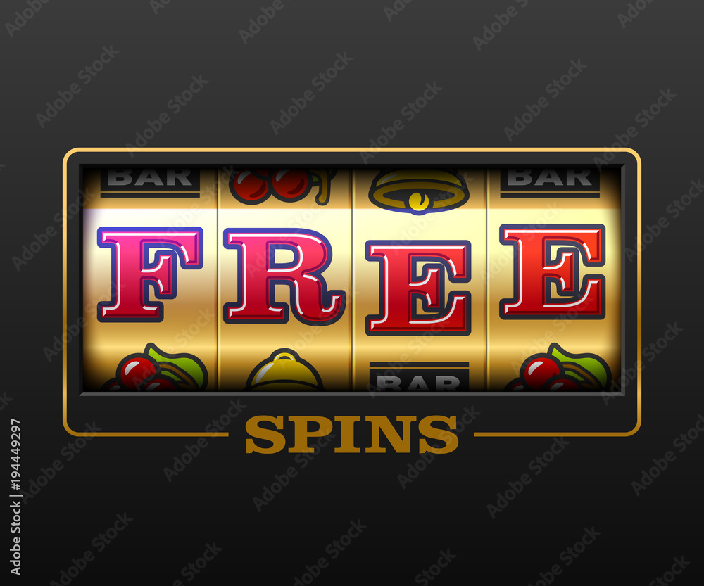 Fototapeta premium Free Spins bouns, slot machine games banner, gambling casino games, slot machine illustration with text Free Spins
