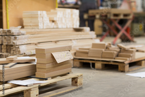 wooden boards at workshop or woodworking plant