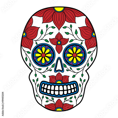 Day of The Dead colorful Skull with floral ornament. Mexican sugar skull. Vector illustration