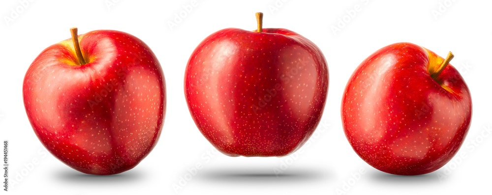 Collection of red apple isolated on white background with shiny reflections - obrazy, fototapety, plakaty 