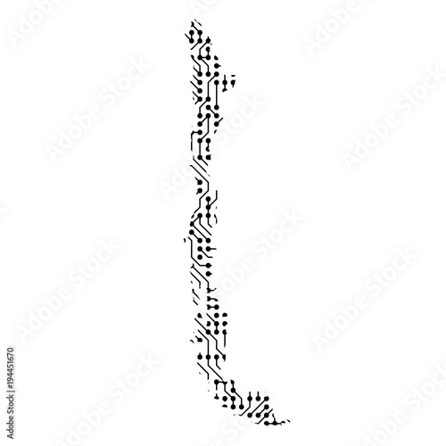 Abstract schematic map of Chile from the black printed board, chip and radio component of vector illustration