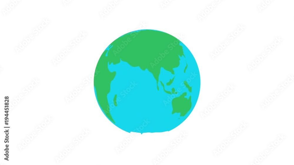 Flat vector Earth Rotating on White (Loop). Globe rotation animation in seamless loop. stock footage Flat vector Earth Rotating on White (Loop). Globe rotation animation in seamless loop. stock footage