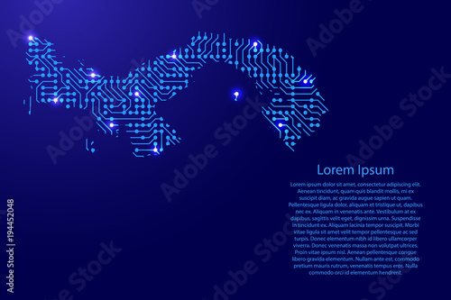 Map Panama from printed board, chip and radio component with blue star space on the contour for banner, poster, greeting card, of vector illustration.