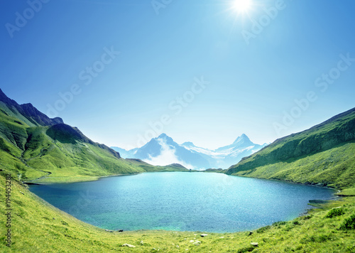 Schreckhorn and Wetterhorn from Bachalpsee lake Bernese Oberland Switzerland